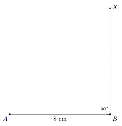 Step 2: Construct a 90-degree angle at point B.